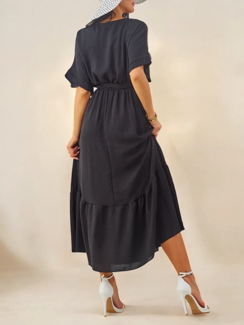 Royalfashion Жіноче міні-сукня з короткими рукавами та декоративними гудзиками