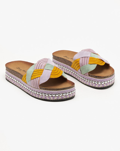 Fialové dámské pantofle na silné podrážce Cekolina - Obuv