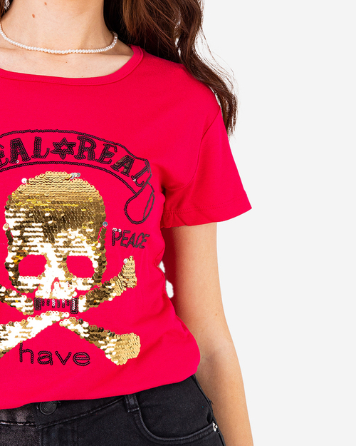 Жіноча футболка кольору фуксія з паєтками та написами