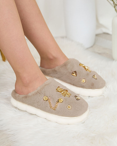 Жіночі хутряні капці Royalfashion Grey з орнаментом Erserra