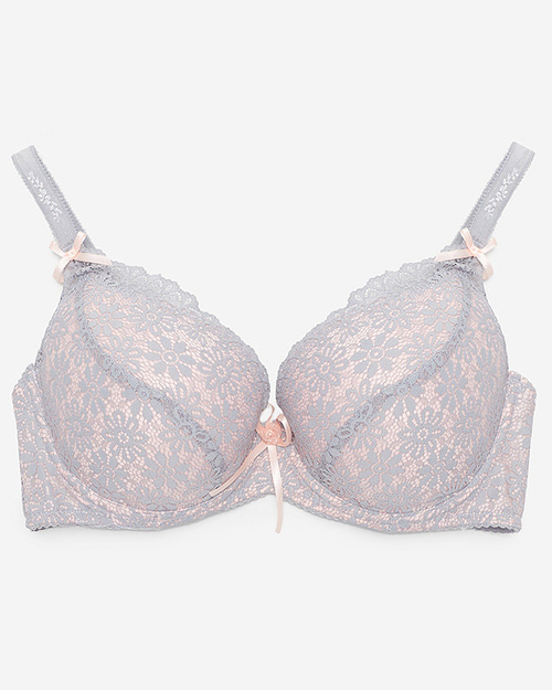 Сіро-рожевий жіночий мереживний бюстгальтер