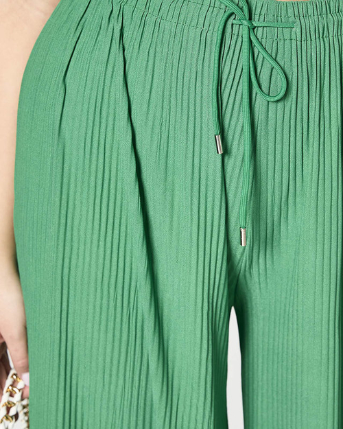 Жіночі широкі плісировані брюки палаццо зеленого кольору - Одяг