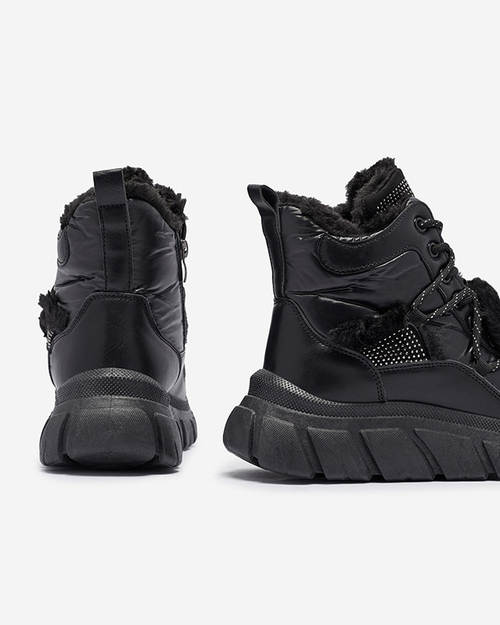 Чорні снігоступи з екошкіри з цирконами Armof - Взуття