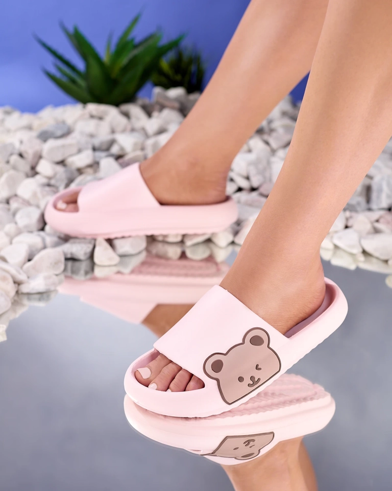 Royalfashion Růžové dámské gumové žabky s medvídkem Páka