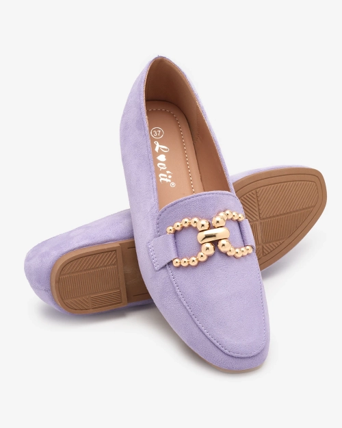 Фіолетові жіночі мокасини з екозамші Royalfashion з прикрасою Bissefi