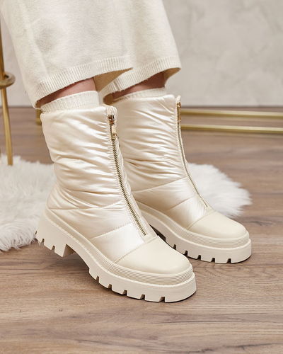 Royalfashion Dámské kozačky Tainve Beige na plochém podpatku