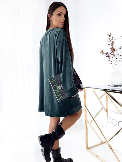 Royalfashion Dámská tunika a'la velur v tmavě zelené barvě