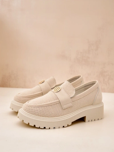 Loafers dámské Callista béžové z eko-semiše na ploché podrážce 4 cm