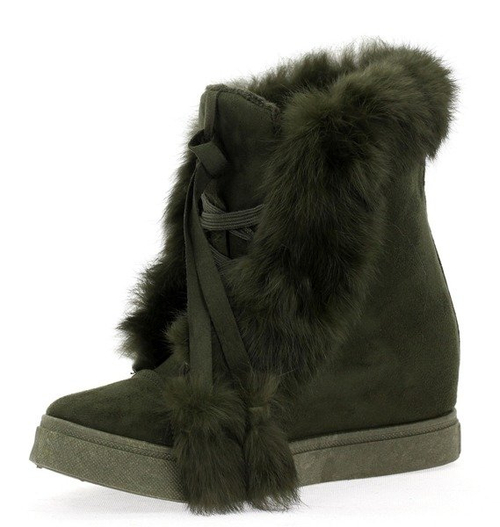 Zielone sneakersy z futerkiem - Obuwie