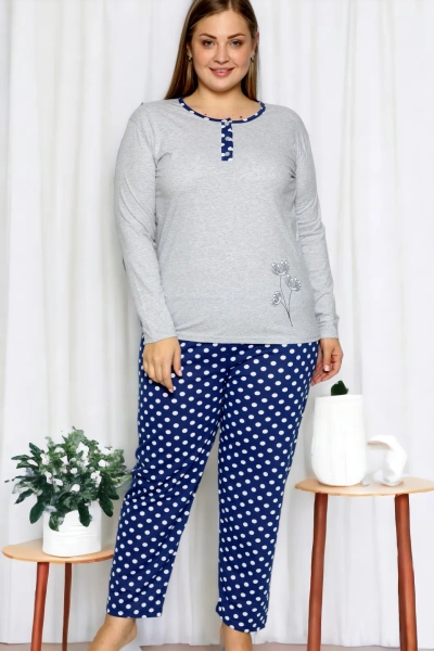 Royalfashion Dámské bavlněné pyžamo 2-dílné s puntíky PLUS SIZE