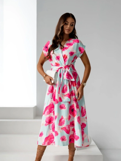 Royalfashion Жіноча міні-сукня з короткими рукавами, обгорнутим вирізом у весняних квітах