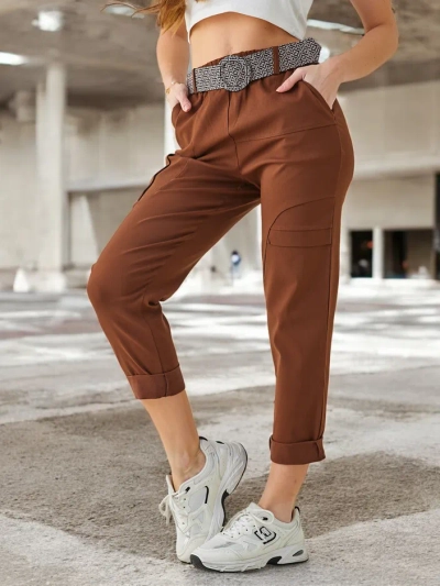 Royalfashion Dámské viskózové kalhoty s páskem