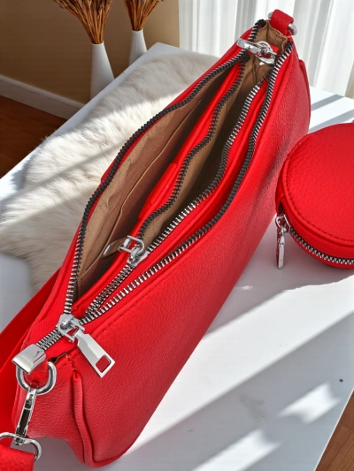 Dámská kabelka Arista Rosso z ekokůže, řetízek, mini sada