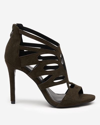 Темно-зелені жіночі босоніжки на високому каблуці Etrop