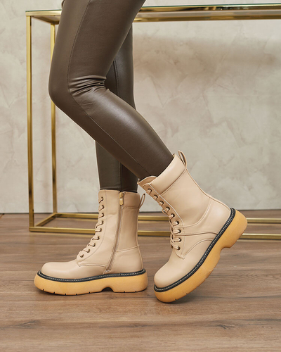Royalfashion Béžové dámské šněrovací boty na pevné podrážce Diret