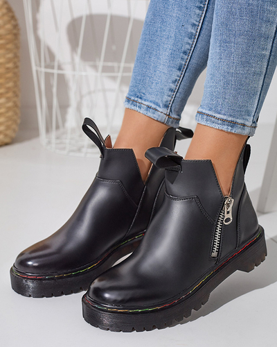 Černé dámské kozačky z eko kůže se zipem Odeta - Obuv