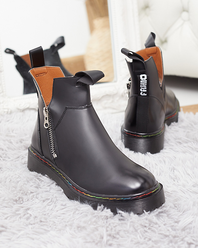 Černé dámské kozačky z eko kůže se zipem Odeta - Obuv