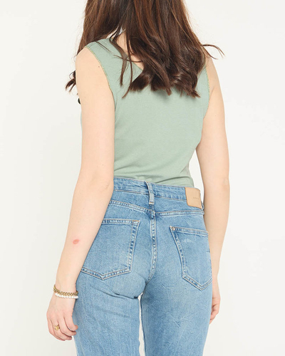 Tmavě zelená halenka na ramenou s potiskem a kubickými zirkoniemi - Oblečení