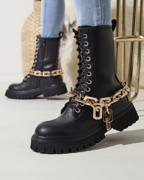 Чорні жіночі черевики з золотим ланцюжком Azerik - Взуття