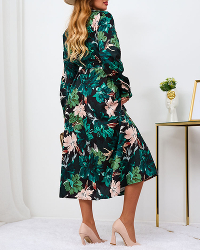 Royalfashion Černo-zelené vzorované dámské maxi šaty