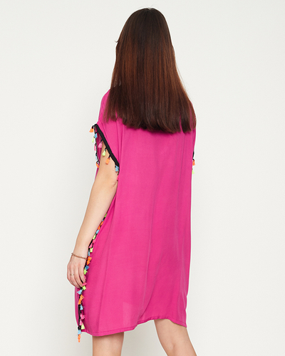 Dámská růžová letní plážová tunika s třásněmi - Oblečení