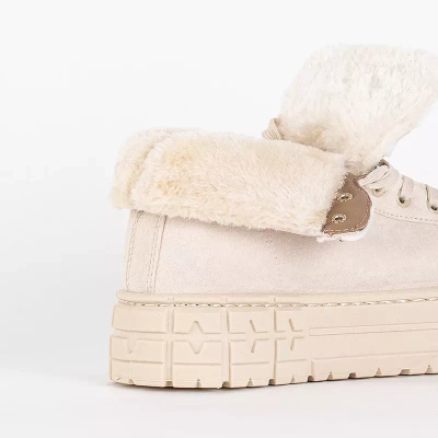 OUTLET Béžové dámské šněrovací kozačky na platformě Tessi - Obuv