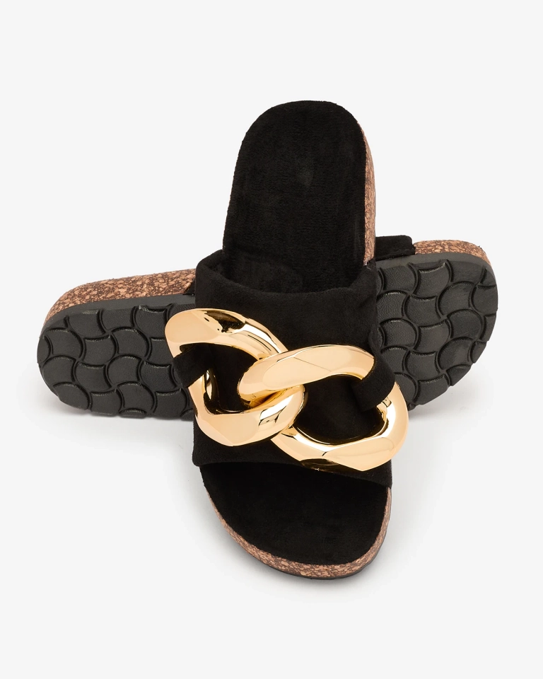 Royalfashion Dámské žabky s plastovým řetízkem v černé barvě Opikri