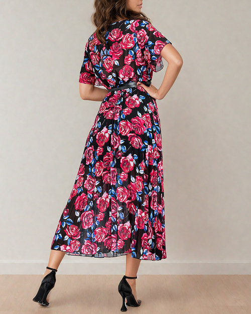 Royalfashion Жіноча плісирована квіткова сукня міді