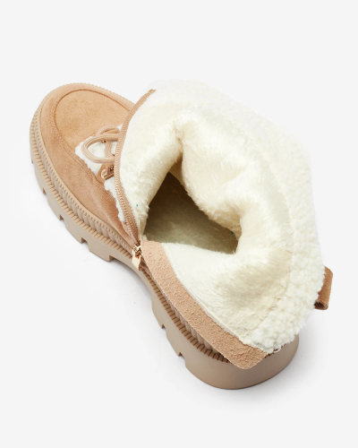 Royalfashion Béžové dámské traperské boty s ovčí kůží Getatsa