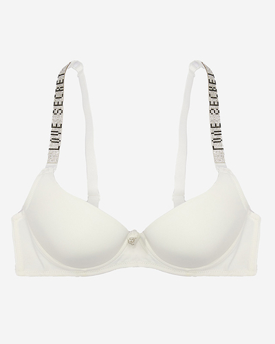 Hladká push-up podprsenka se zdobenými ramínky v barvě ecru - Spodní prádlo