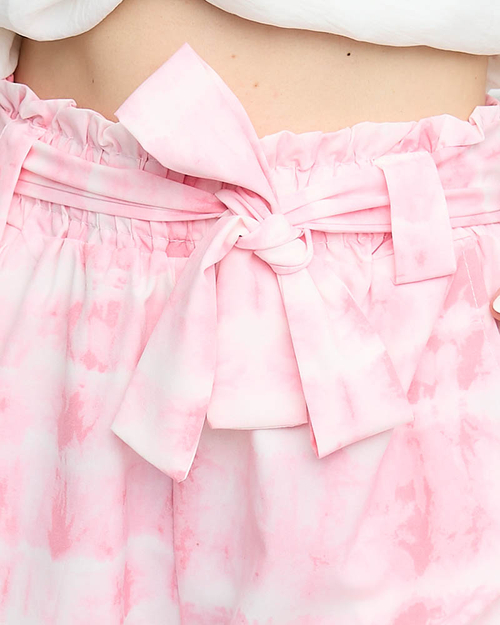 Рожеві жіночі тканинні шорти з принтом - Одяг