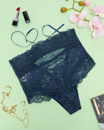 Námořnické modré krajkové brasilánky se stuhou - Spodní prádlo