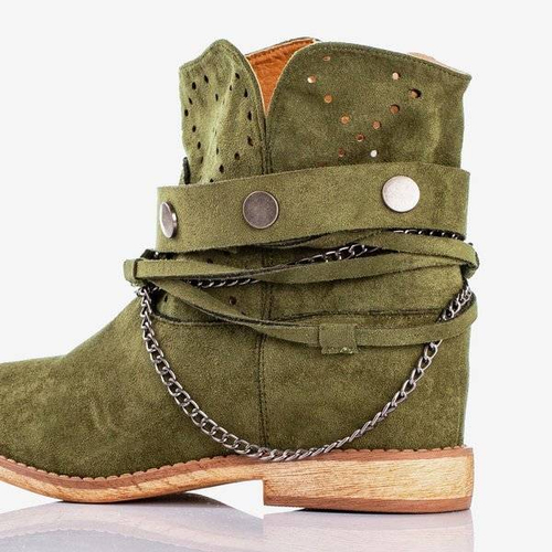 ВИХІД Зелені черевики з ковбойськими черевиками на внутрішньому танкетці Салемі - Взуття