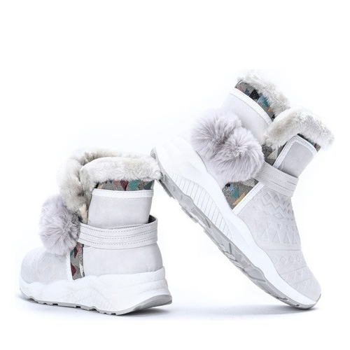 Szare śniegowce z pomponami Thea - Obuwie