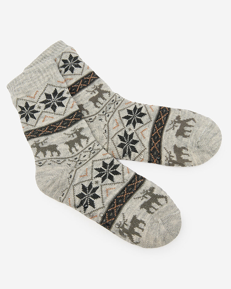 Royalfashion Vánoční šedé pánské zateplené ponožky