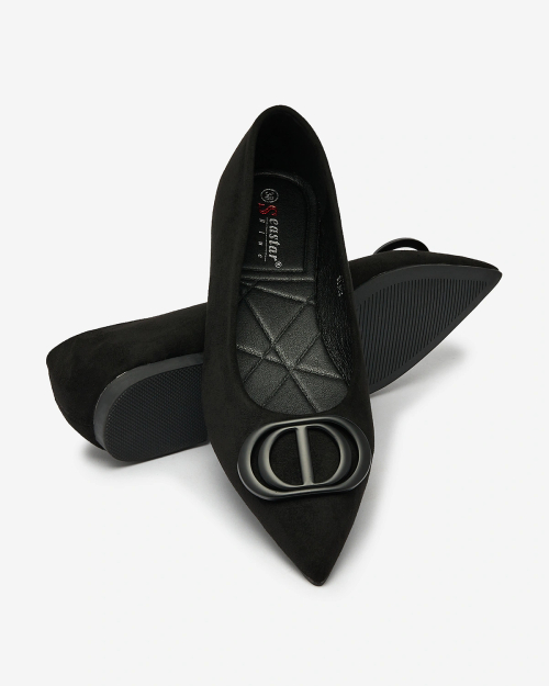 Royalfashion Чорні жіночі балетки з гострим носком і прикрасою на носі Tidita