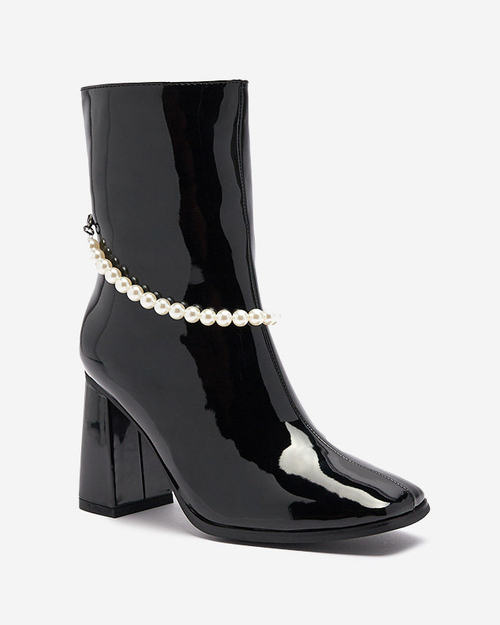 Чорні лаковані жіночі високі чоботи на шпильці Rassla- Взуття