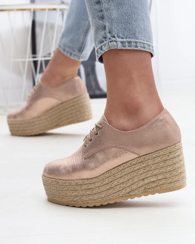 Růžovo-zlaté dámské polobotky na koturně Caidoo- Obuwie