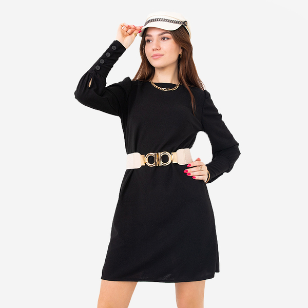 Béžový elastický pásek s ozdobnou zlatou sponou - Doplňky