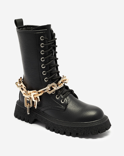 Чорні жіночі черевики з золотим ланцюжком Azerik - Взуття
