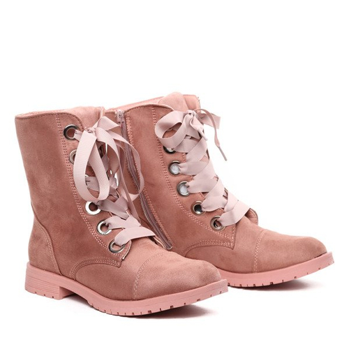 Różowe workery z ozdobną wstążką - Obuwie