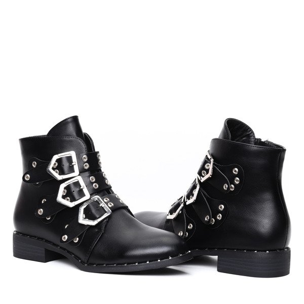 Czarne workery z trzema paskami Amaris- Obuwie