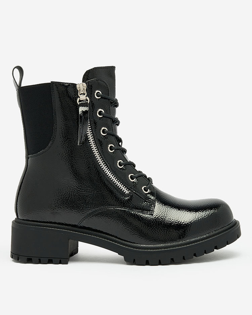 Royalfashion Чорні жіночі черевики з лакованої екошкіри Gaddaxa