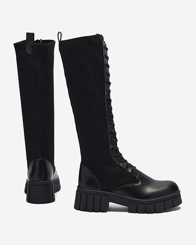 Чоботи жіночі до коліна на шнурівці чорного кольору Assala- Взуття