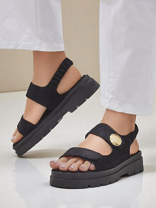 Сандалі жіночі Royalfashion Anthea Nero – чорна замша, платформа 5 см