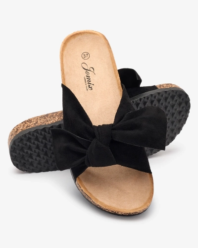 Dámské žabky s mašlí v černé barvě Orofdo- Obuv