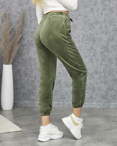 Темно-зелені велюрові спортивні штани для жінок PLUS SIZE- Одяг