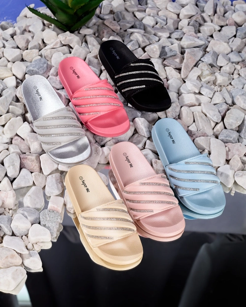 Срібні жіночі тапочки з фіанітом Mytaris - Взуття