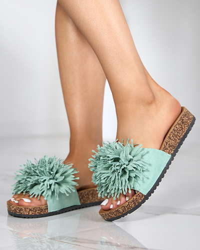 Dámské pantofle se zeleným látkovým ornamentem Ailli- Footwear