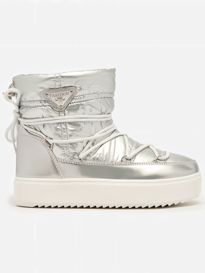 Royalfashion Dámské stříbrné nazouvací boty Vevnose a'la snow boots